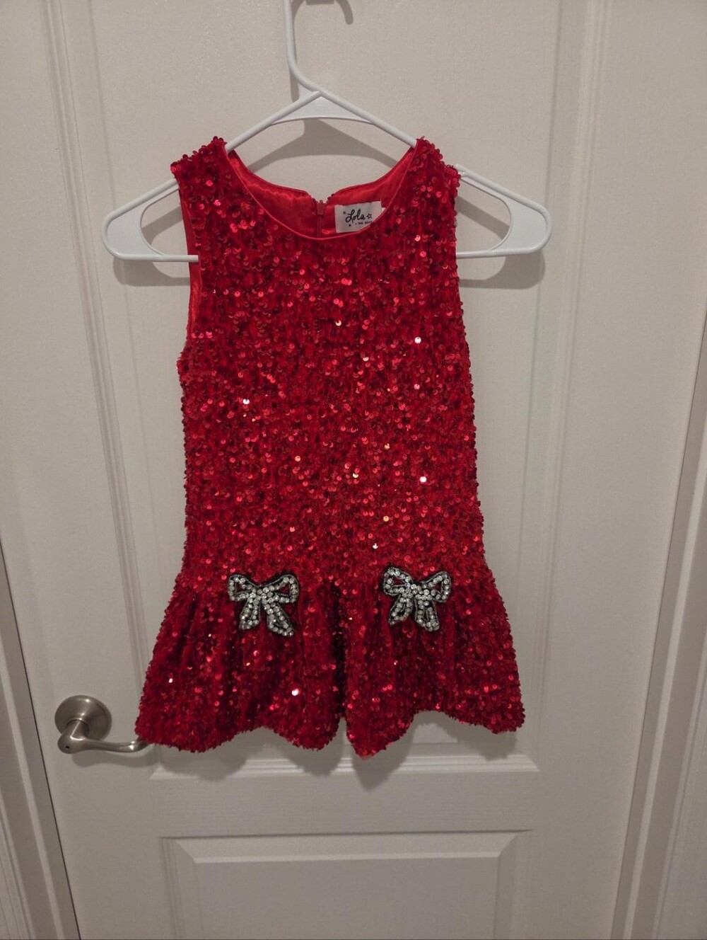 Lola + The Boys Girls Size 6 Red Sequin Jeweled Bow Holiday Party Dress